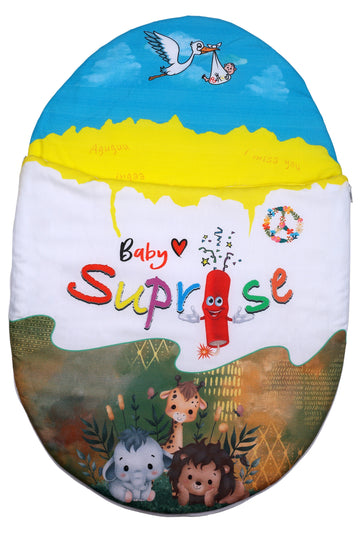 Vorderansicht des Baby♡Suprise® Dream Eiora Jungle Schlafsacks mit Dschungelmotiv mit Elefant, Giraffe und Löwe