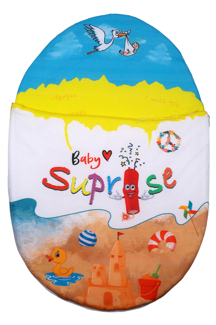 Vorderansicht des Baby♡Suprise® Dream Eiora Mare Schlafsacks mit Strand- und Entenmotiv