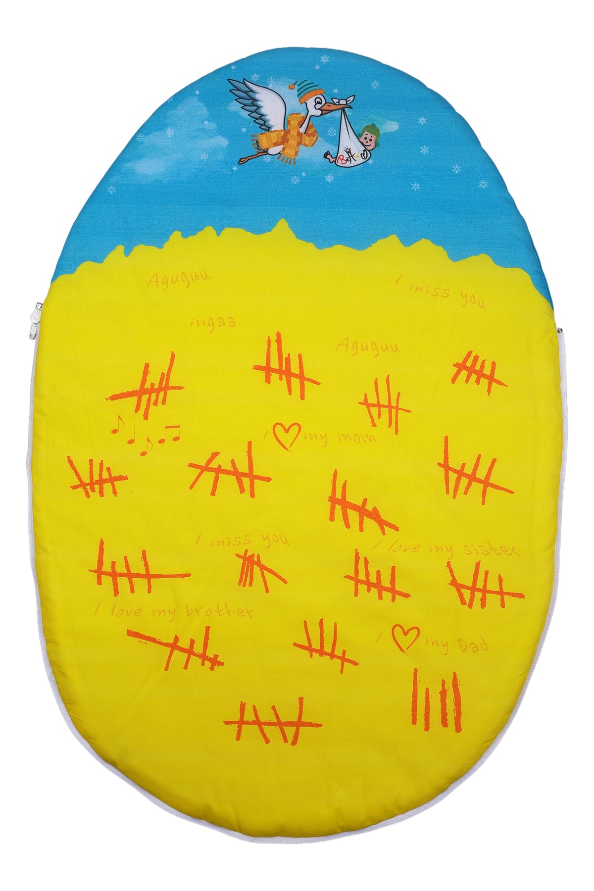 Rückansicht des Baby♡Suprise® Dream Eiora Pingu Schlafsacks in Gelb und Blau