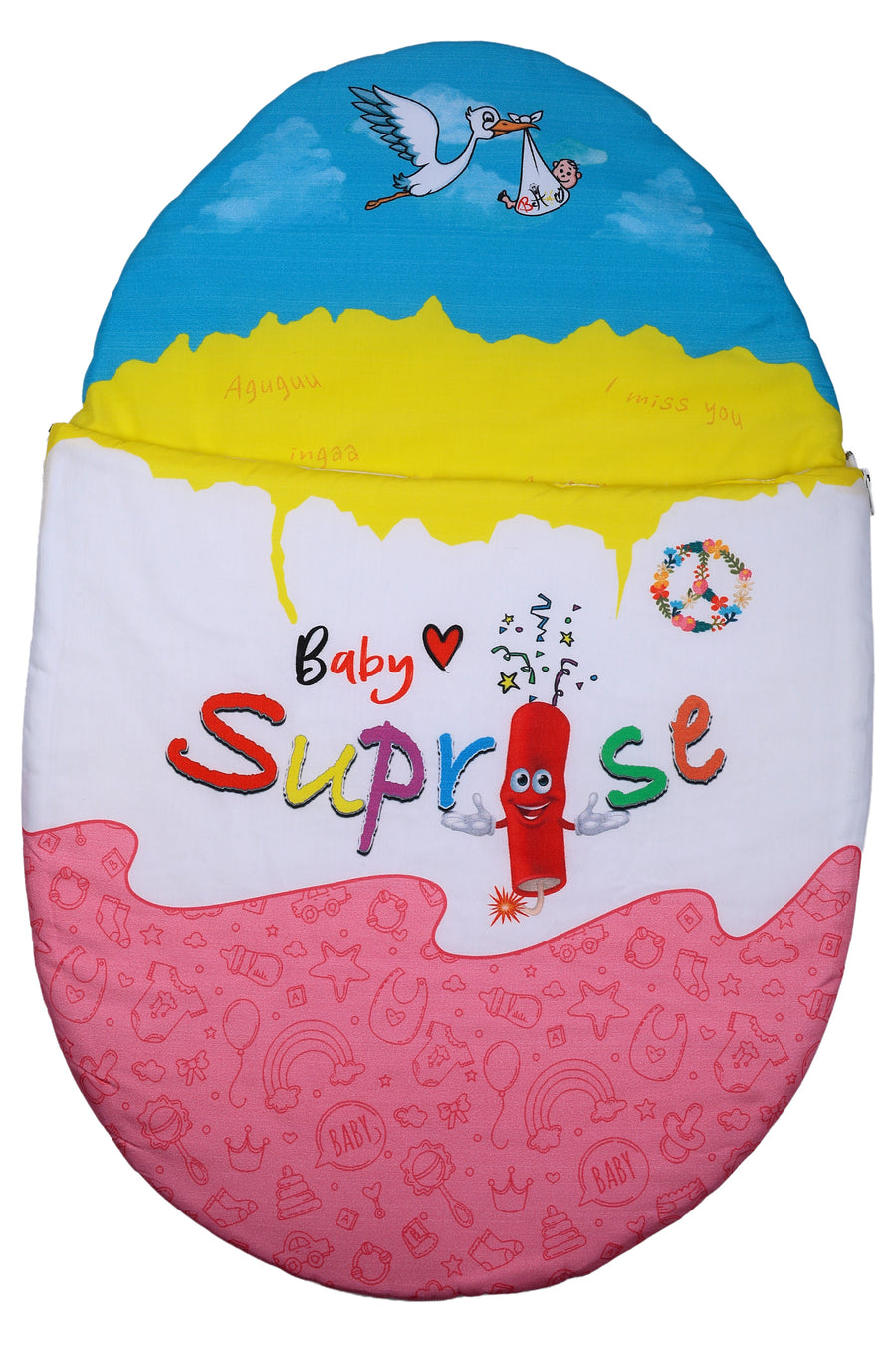 Vorderansicht des Baby♡Suprise® Dream Wonder Pink Schlafsacks mit feinen Baby-Symbolen