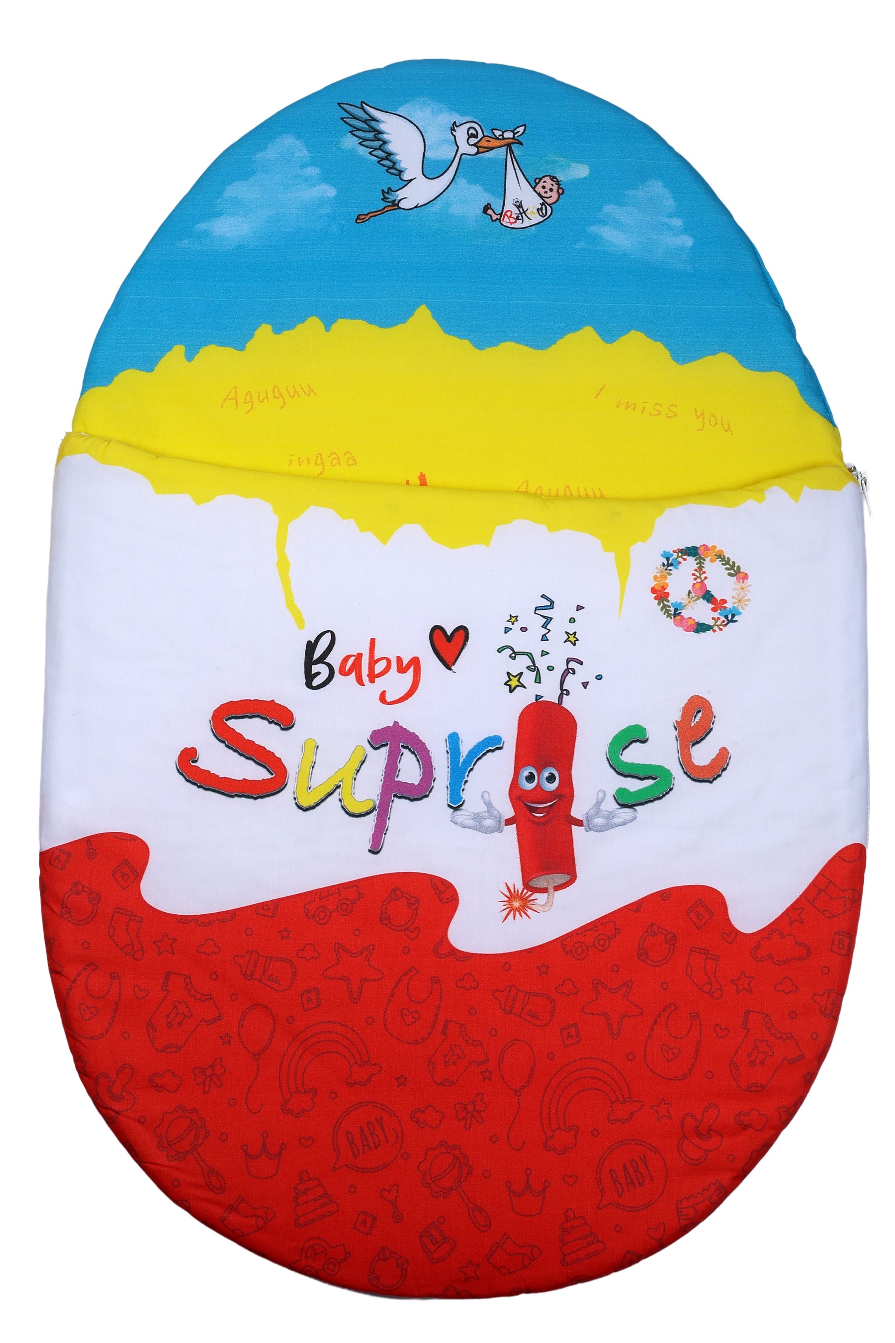 Vorderansicht des Baby♡Suprise® Dream Wonder Red Schlafsacks mit feinen Baby-Symbolen