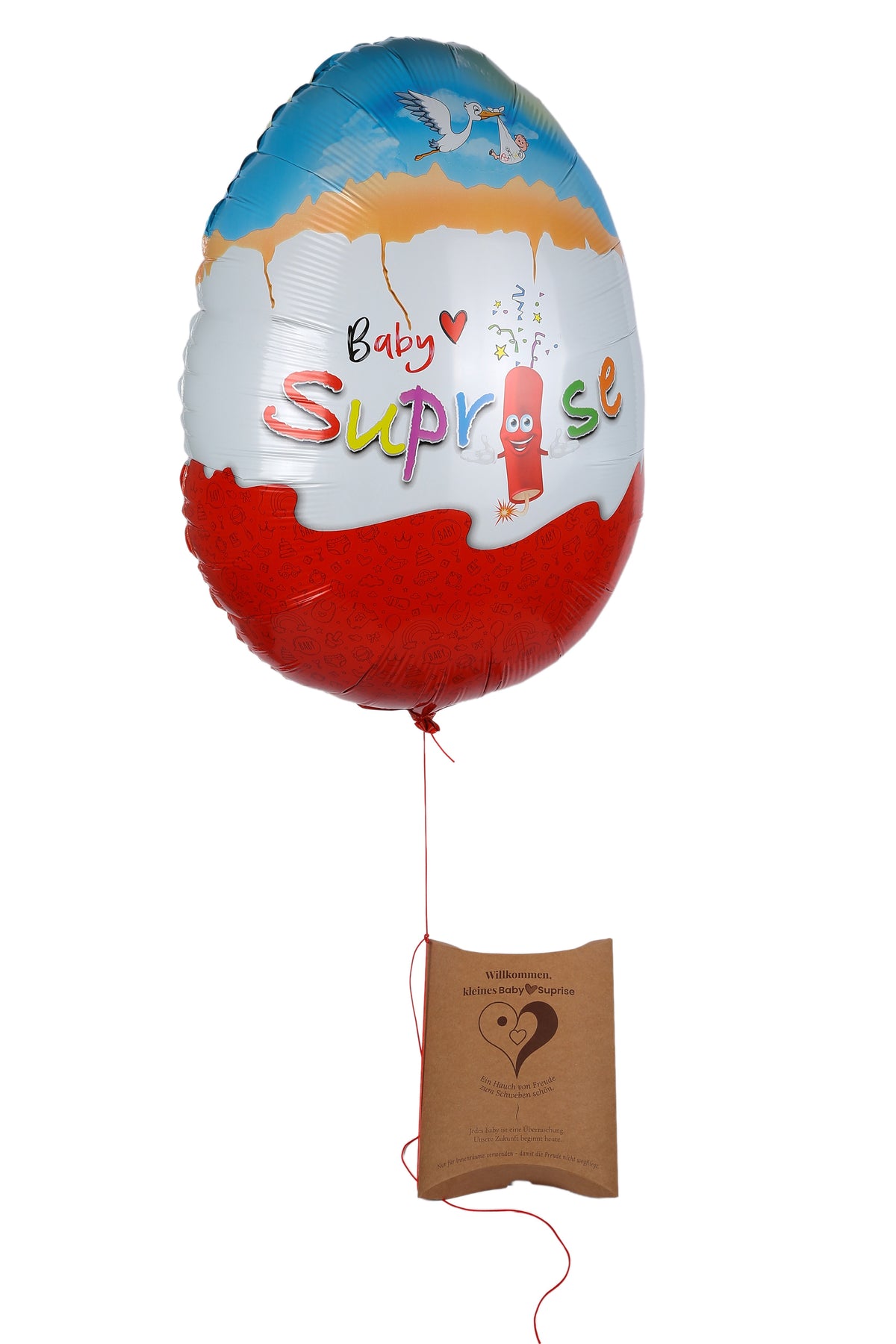 Baby♡Suprise® Fly Little Wonder Heliumballon mit schwebender Grußkarte in voller Ansicht