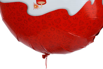 Nahaufnahme des roten unteren Ballonmotivs mit feinen Baby-Symbolen
