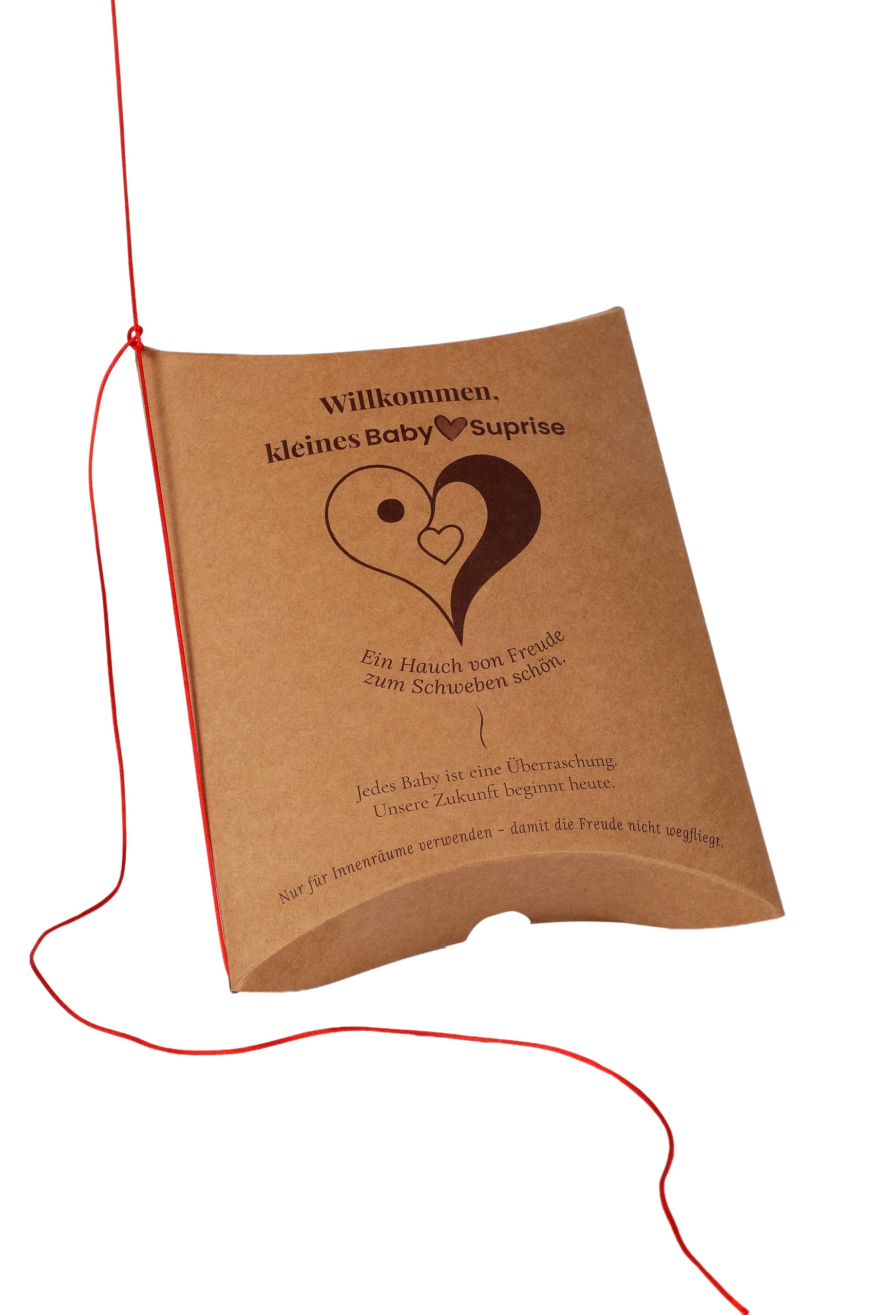 Grußkarte des Baby♡Suprise® Fly Sets mit roter Ballonschnur