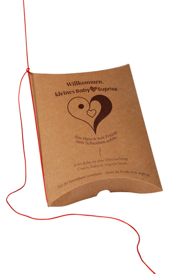 Grußkarte des Baby♡Suprise® Fly Sets mit roter Ballonschnur