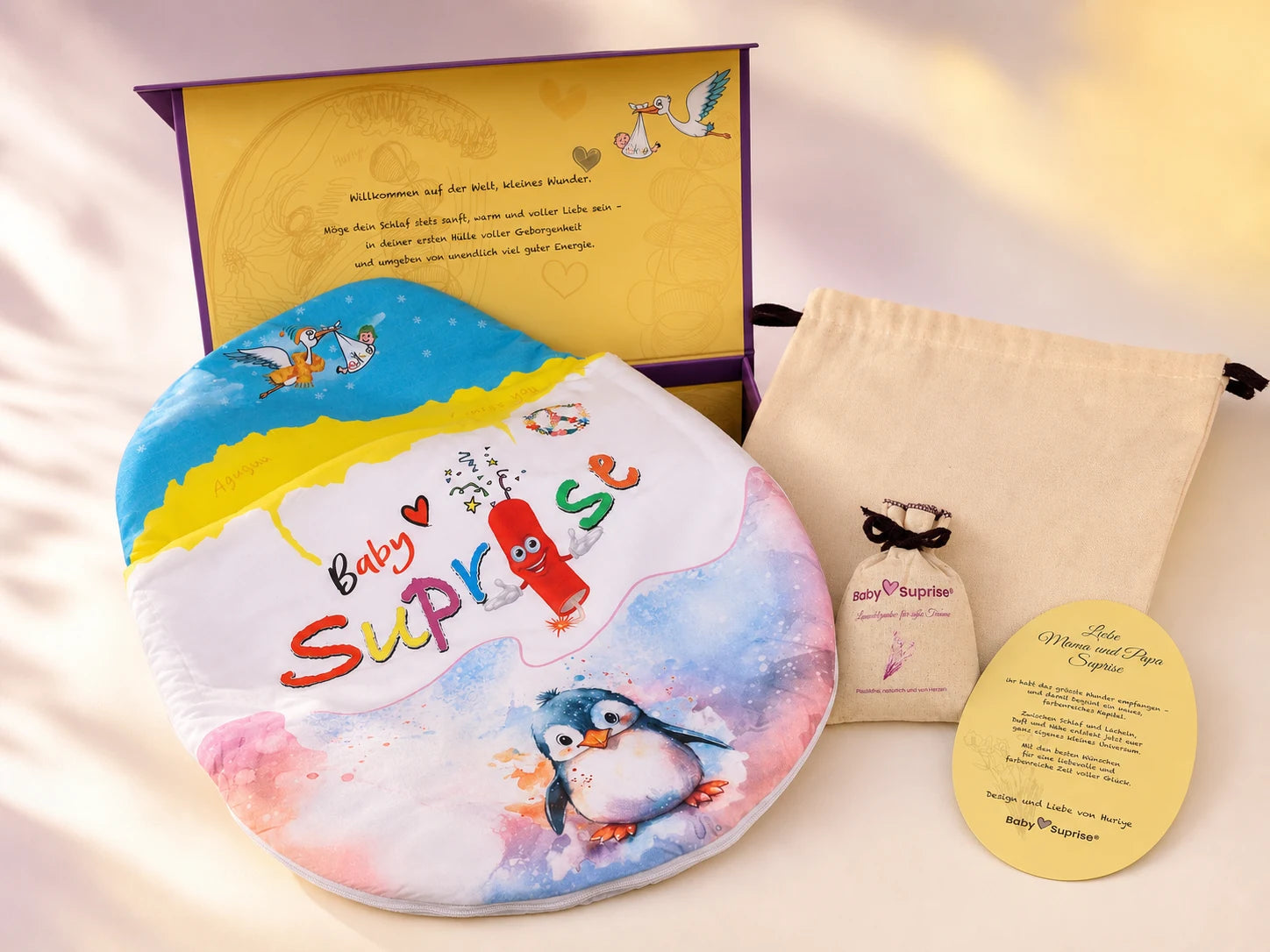 Baby♡Suprise® Geschenkbox mit DreamEgg, Stoffbeuteln und persönlichem Einleger