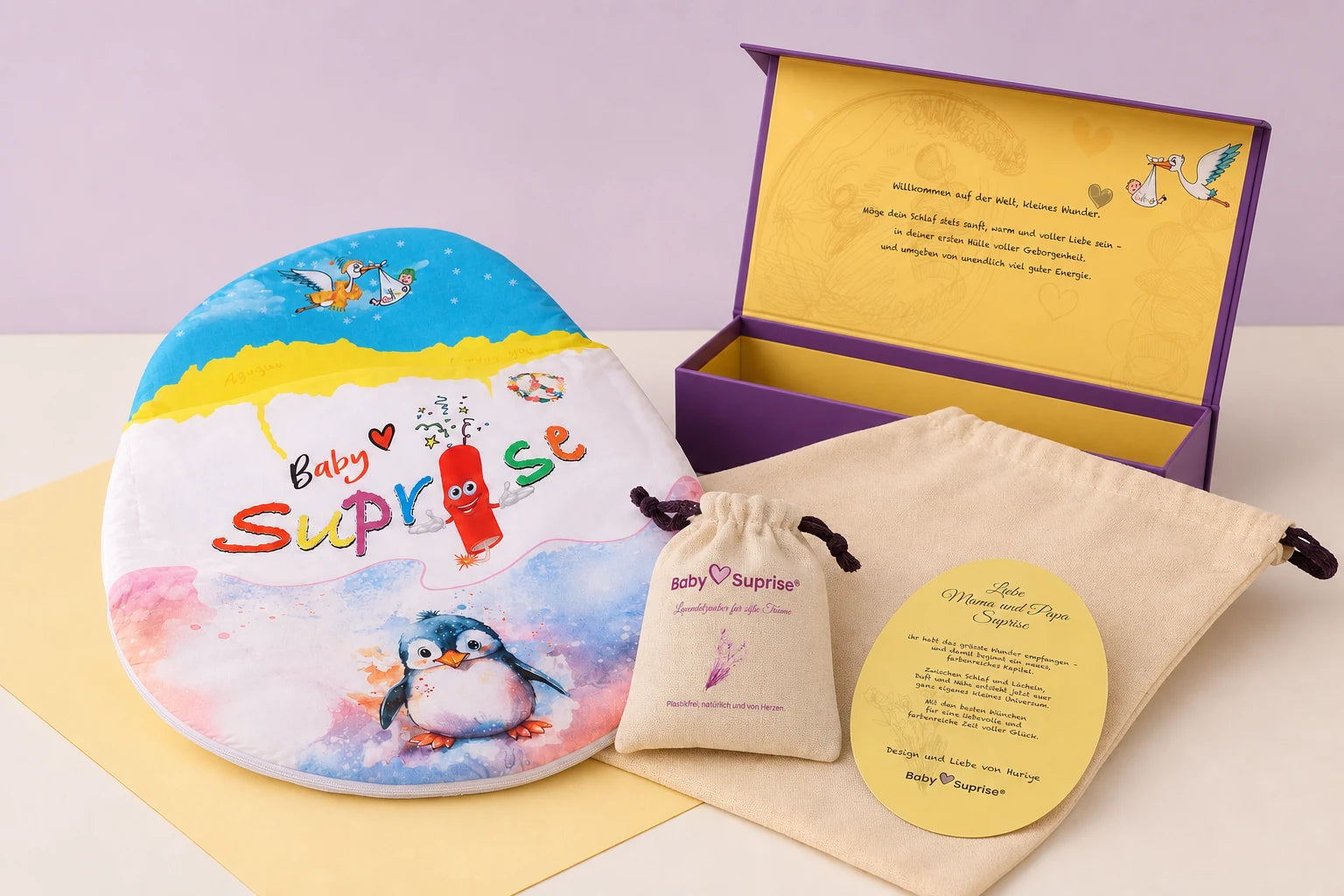 Baby♡Suprise® DreamEgg und Geschenkverpackung als liebevoll arrangiertes Geschenksystem